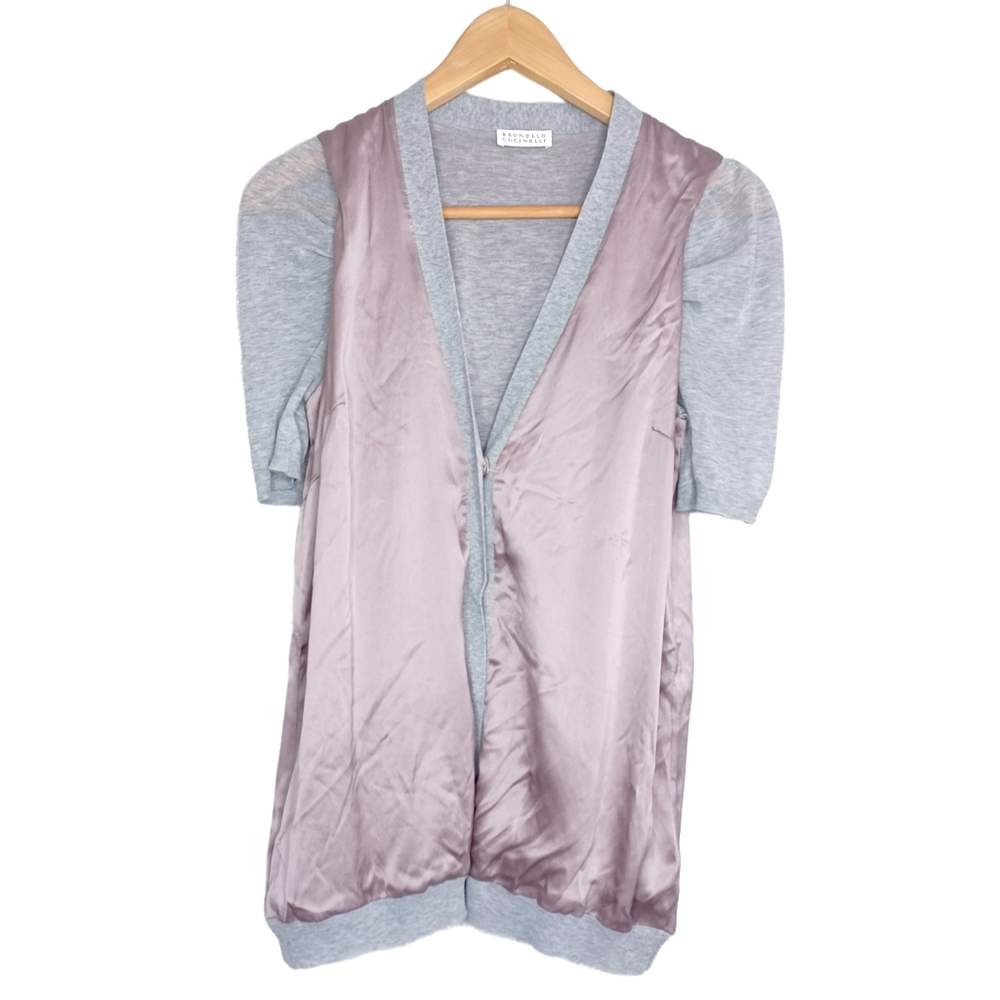 Brunello Cucinelli Silk Short Sleeve Cardigan Sweater